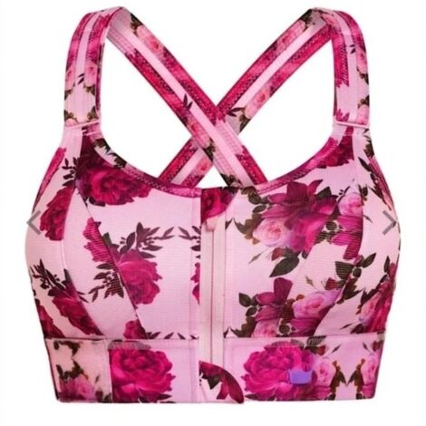 SUJETADOR DEPORTIVO SHEFIT ROSA CON ESTAMPADO FLORAL, SUJECIÓN FUERTE, AJUSTABLE, L (1/5)