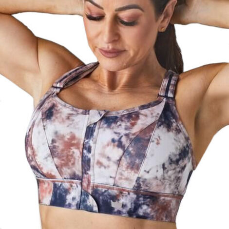 Sujetador deportivo Shefit Tie-Dye marrón, sujeción fuerte, ajustable, XL (1/5)