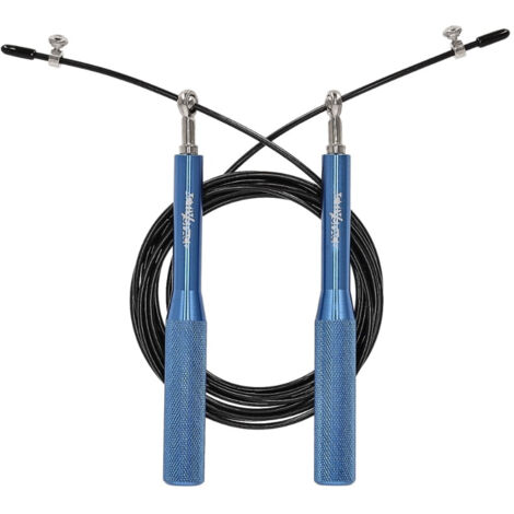 Cuerda de saltar PRO Fitness de aluminio con rodamientos - Azul y negra S06 (1/4)