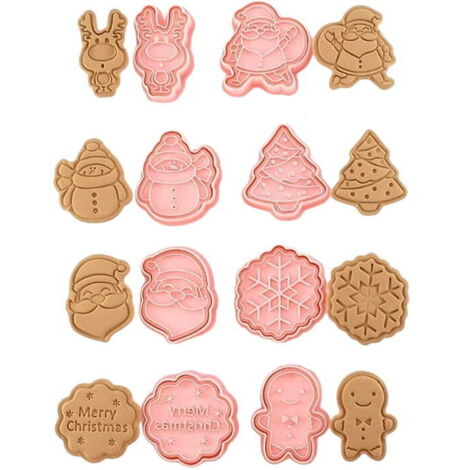 Cortadores de galletas navideños con sello, 8 piezas