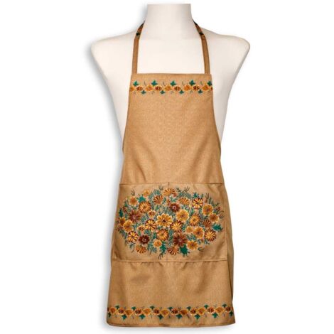 Delantal de cocina popular de Opole, flores de otoño, marrón (1/5)