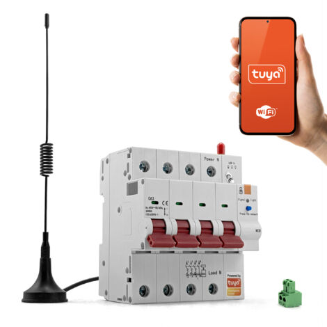 Disyuntor WiFi trifásico 4P Tuya 63A 6KV Antena de medición de energía