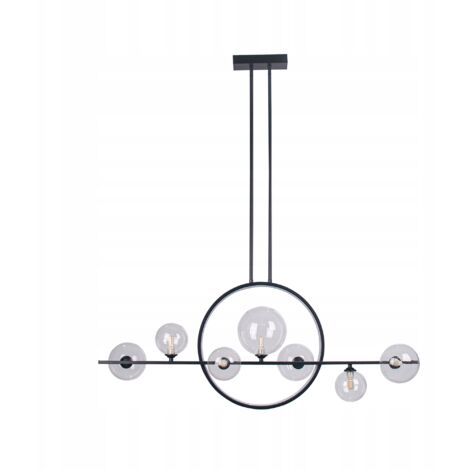 Lámpara de techo colgante para sala de estar y comedor, color negro, 7 bolas de cristal.