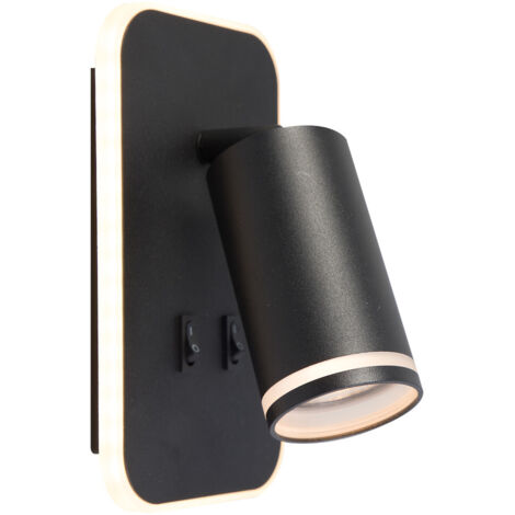 Aplique de pared moderno, interruptor negro móvil, 1xGU10 10W + LED 6W para lectura, tubo Milagro (1/5)