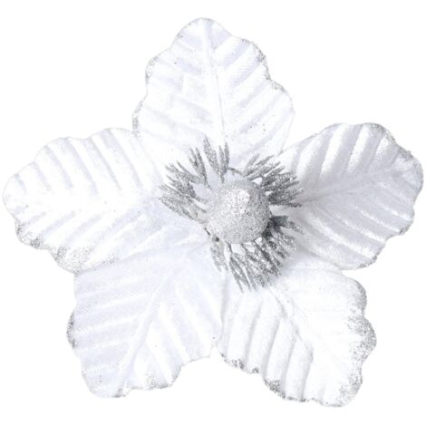 Magnolia blanca y plateada en púa - flores para árbol de Navidad 19,5 cm