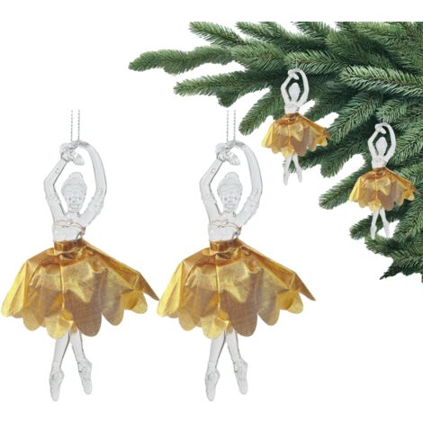 Colgantes de árbol de Navidad en juego de 2 - Bailarina con vestido dorado 14,5x7x2,5 cm
