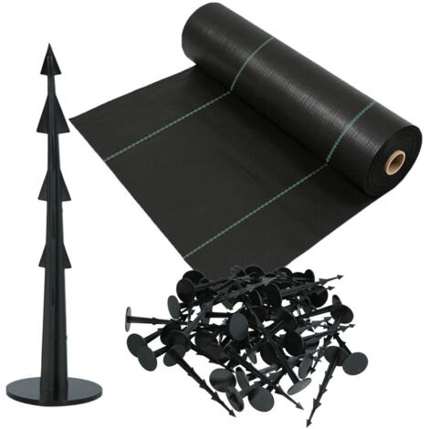 KOTARBAU® Agrotextil universal antimalezas para jardín, rollo negro, 70 g/m², 0,8 x 100 m + piquetas