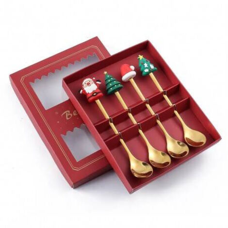Juego de cucharas ECARLA con figuras navideñas, 4 piezas en caja, color oro LYZ3 (1/5)