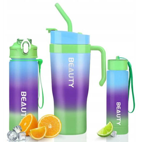 Juego de 3 botellas de agua ECARLA, degradado azul y verde BD13WZ2 (1/5)