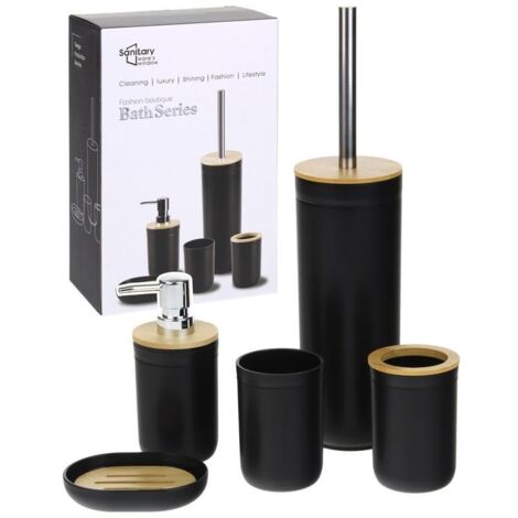 Juego de baño con dispensador de escobillas de baño, 5 elementos negros