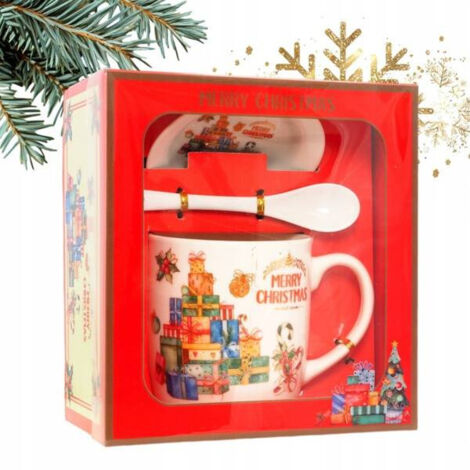 Taza navideña ECARLA en caja con plato y cuchara KB17WZ2 400 ml (1/2)