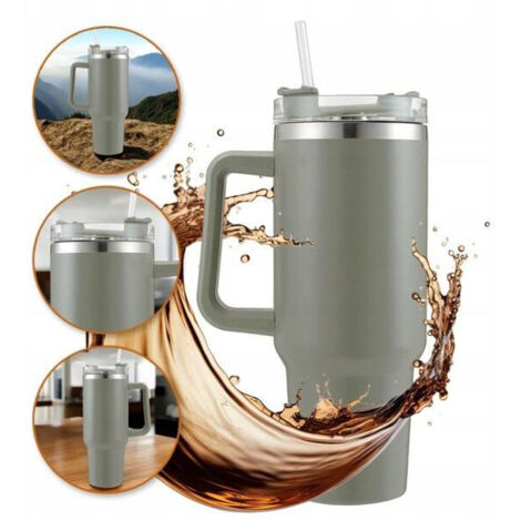 Taza térmica ECARLA con asa y pajita 1l Gris CUP16 (1/3)