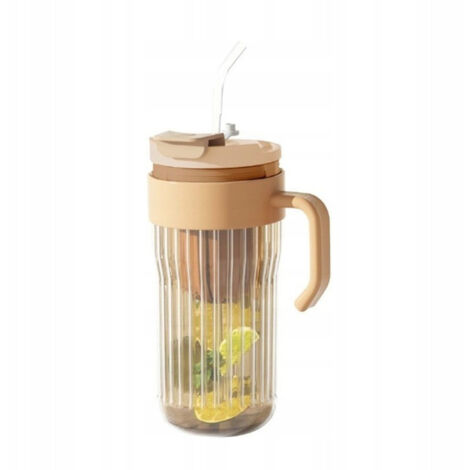 Taza de vidrio acanalado ECARLA con colador y pajita, 550 ml, marrón, CUP12BR (1/4)