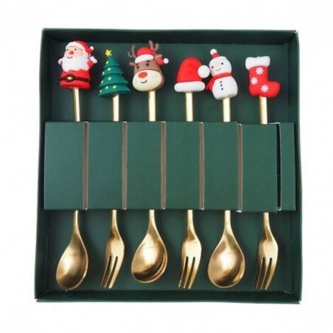 Juego de cucharas y tenedores ECARLA con figuras navideñas, 6 piezas en caja LYZ6 (1/5)