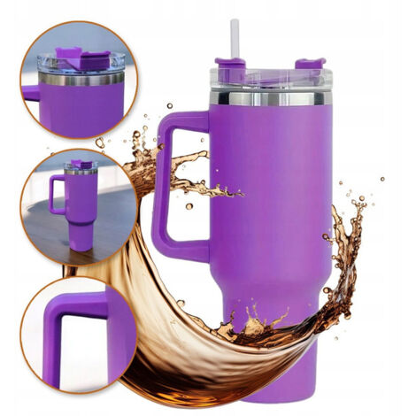 Taza térmica ECARLA con asa y pajita 1000ml Morado CUP11 (1/5)