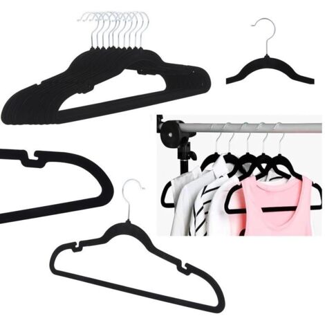 Perchas de terciopelo resistentes, 10 unidades, color negro (1/5)
