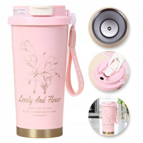 Taza térmica ECARLA con asa y boquilla, 550 ml, color lirio de los valles rosa BD28WZ2 (1/5)