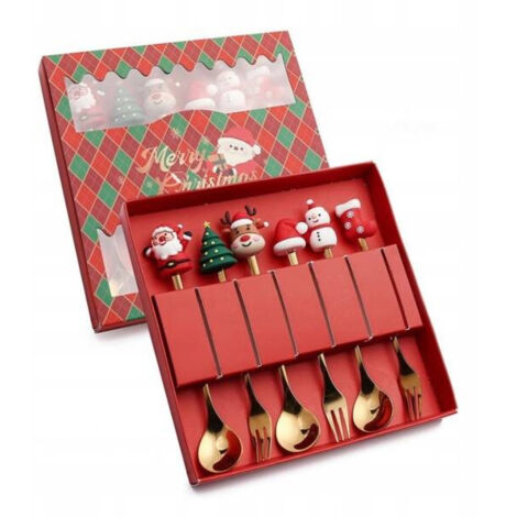 Juego de cucharas y tenedores ECARLA con figuras navideñas, 6 piezas en caja LYZ5 (1/5)