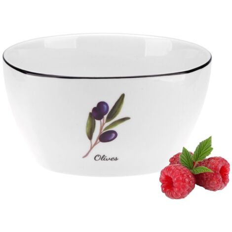 Ensaladera de porcelana PROWANCE OLIVES 800 ml color blanco lechoso estampado colorido rama de olivo borde negro porcelana New Bone (1/2)