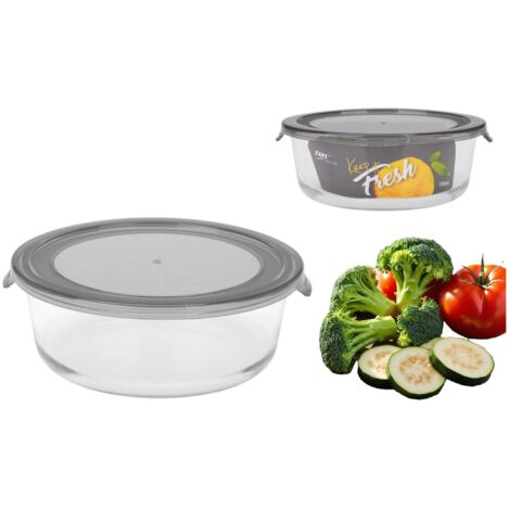 Recipiente de vidrio resistente al calor, redondo, ensaladera con tapa, para alimentos, KEEP IT FRESH, 1300 ml, gris (1/3)