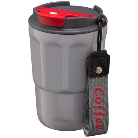 Taza térmica, botella, CAFÉ, 350 ml, acero inoxidable 18/10, plástico gris con detalle rojo (1/5)