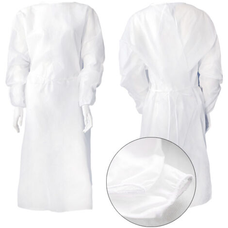 Delantal cosmético blanco XL con banda elástica, atado con cuerdas (tela no tejida 20g) 1 ud.