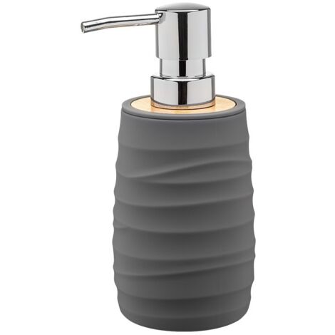 Dispensador de jabón con bomba AZURO, gris mate, material suave al tacto, relieve de bambú, patrón ondulado (1/4)