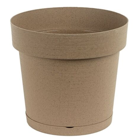 Maceta de plástico con plato MELROSE GLAMOUR 25 cm plástico color madera beige mate imitación madera