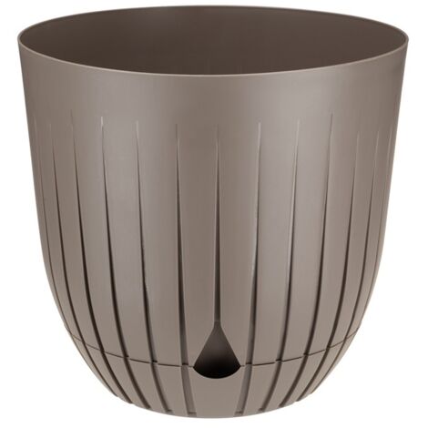 Maceta de plástico BRITTA con plato, tamaño 4, diámetro 26 cm, acanalada, diseño estriado, plástico, color topo, beige-marrón, mate