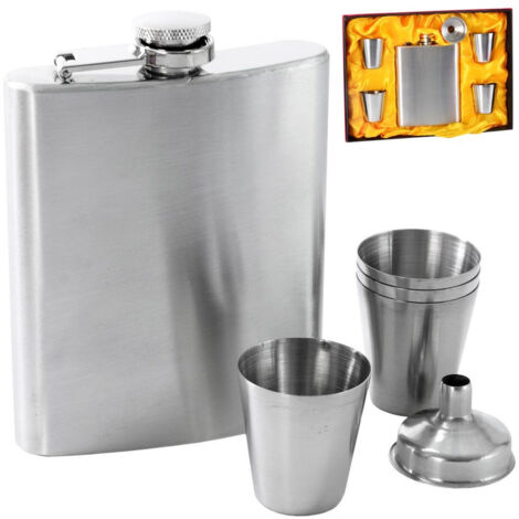 Petaca de acero con embudo y vasos, 6 piezas. (1/4)