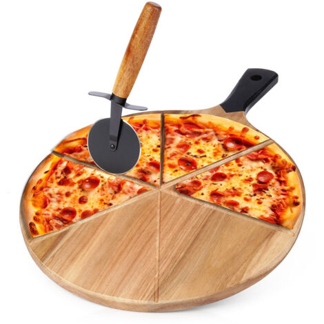 Tabla de pizza redonda de madera con cuchillo 30 cm 2 uds. (1/5)