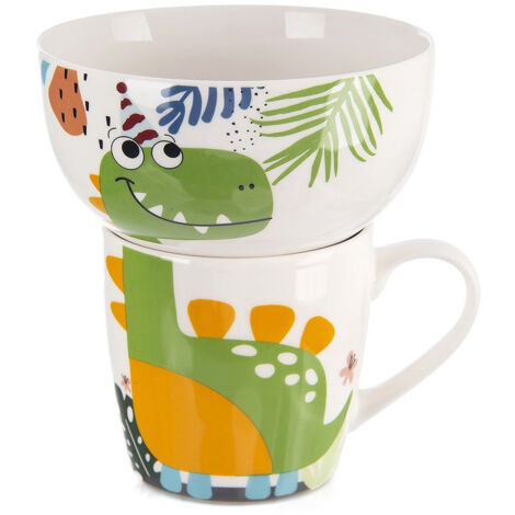 Taza infantil con cuenco, dinosaurio de porcelana, 2 piezas.