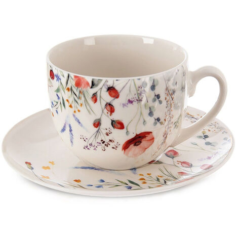 Taza y platillo de porcelana blanca MAKI de 260 ml