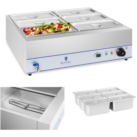 Calentador de agua baño maría con grifo 6 x GN 1/3 2000W 230V Royal Catering
