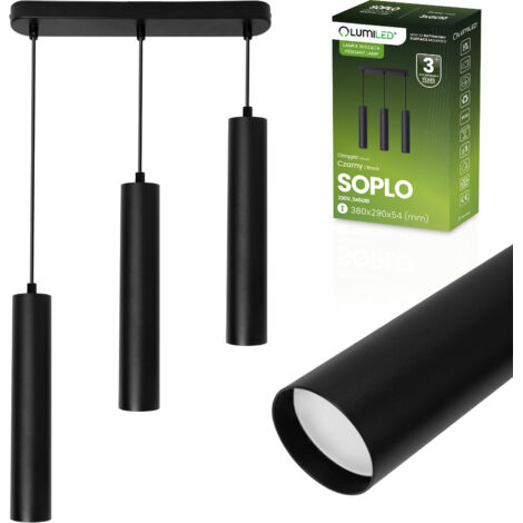 Lámpara de techo colgante de 29 cm con foco, 3 bombillas LED GU10, SOPLO, negra, LUMILED