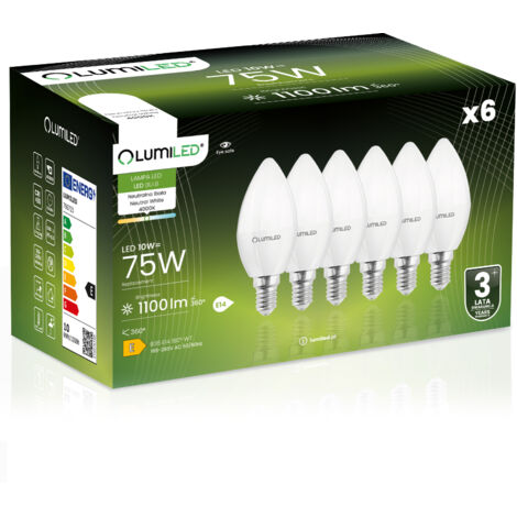 View of 6 bombillas LED E14 tipo vela B35 10W (equivalente a 75W) 1100lm 4000K ...