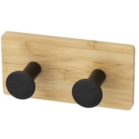 Toallero de baño de pared FARO WOOD de acero, 2 ganchos, negro, acero con recubrimiento de polvo + bambú, montado en la pared con cinta 3M (1/4)