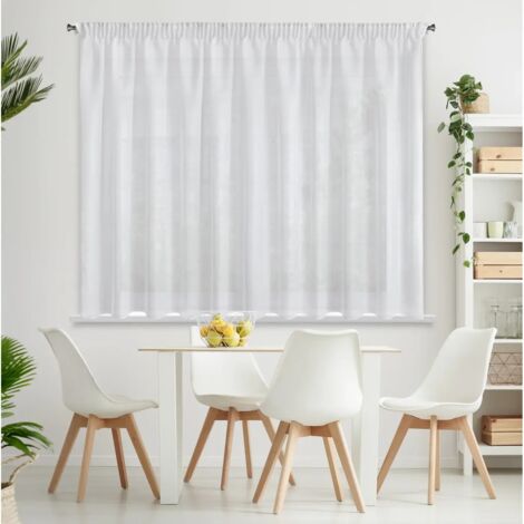 Cortina con fina estructura de lluvia, corta sobre cinta, patrón horizontal, 300x150 cm, color blanco REBECCA (1/4)
