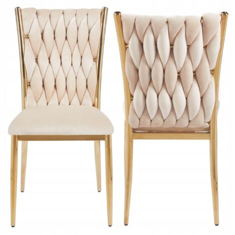 Silla BEIGE entretejida con terciopelo suave sobre una ESTRUCTURA DORADA Furnitex