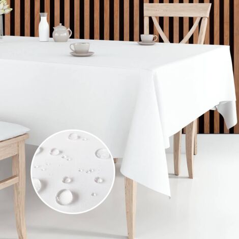 Mantel resistente a las manchas para las 4 estaciones, suave, duradero, dobladillo sin costuras, fácil de cuidar, perfecto para bodas, fiestas y festividades, 140 x 220 cm, blanco (1/5)