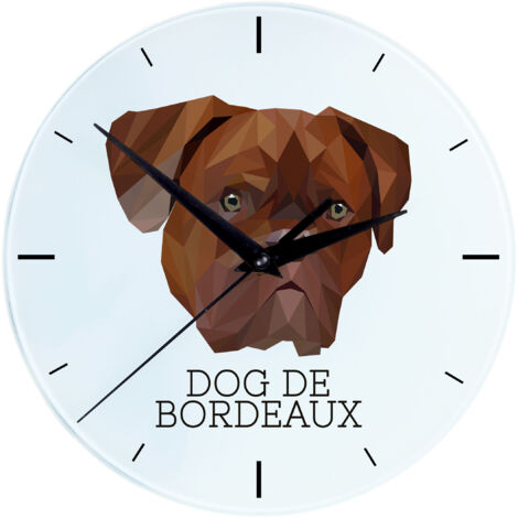 Perro de Burdeos, Dogo de Burdeos, Mastín Francés - reloj de pared geométrico con foto e inscripción de la marca Art-Dog (1/4)