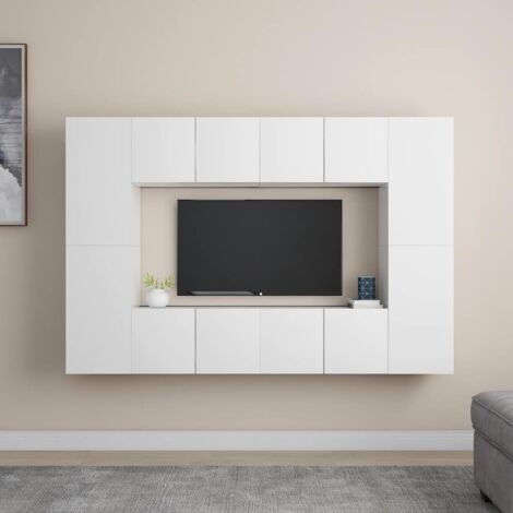 Set de muebles de salón TV 8 piezas madera de ingeniería blanco vidaXL (1/5)