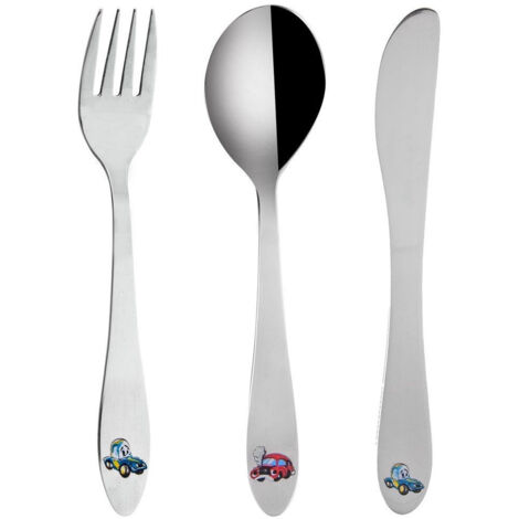 Cubiertos para niños Juego de cubiertos de acero para niños Tenedor Cuchillo Cuchara Coche