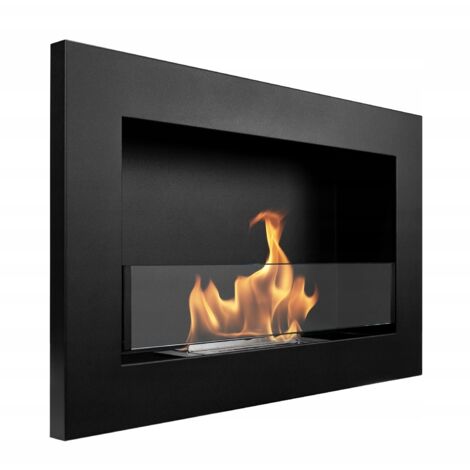 Biochimenea de pared con cristal 65x40x12 cm Slim negro estructurado mate