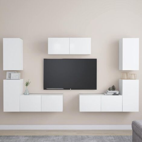 Set de muebles de salón TV 7 piezas madera de ingeniería blanco vidaXL (1/5)