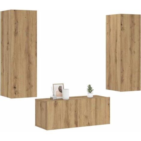 Muebles de TV de pared 3 uds madera ingeniería roble artesanal vidaXL (1/5)