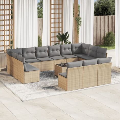 Set sofás de jardín 14 pzas con cojines ratán sintético beige vidaXL