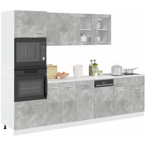 Conjunto de armarios de cocina "Lyon" de 7 piezas en madera de ingeniería gris hormigón vidaXL (1/5)