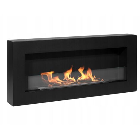 Biochimenea mural con cristal 90x40x12 cm Caja Negro estructural mate