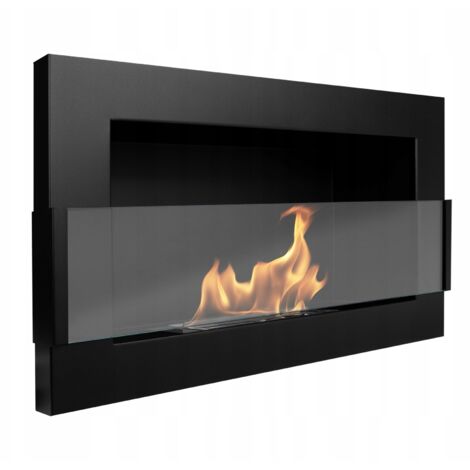 Biochimenea de pared con cristal 65x40x12 cm Regulación de llama Negro mate